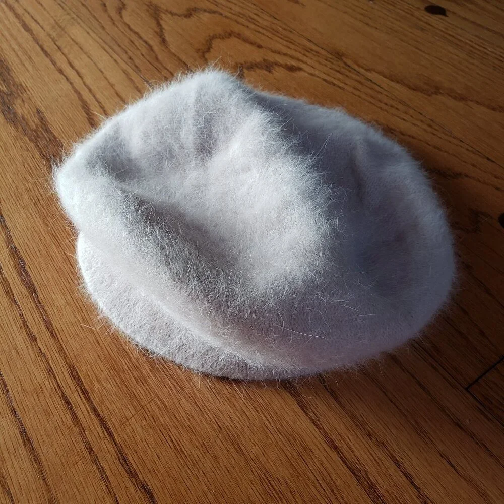 H&M Divided Beige Pink Furry Beret Hat One Size Angora Wool Blend